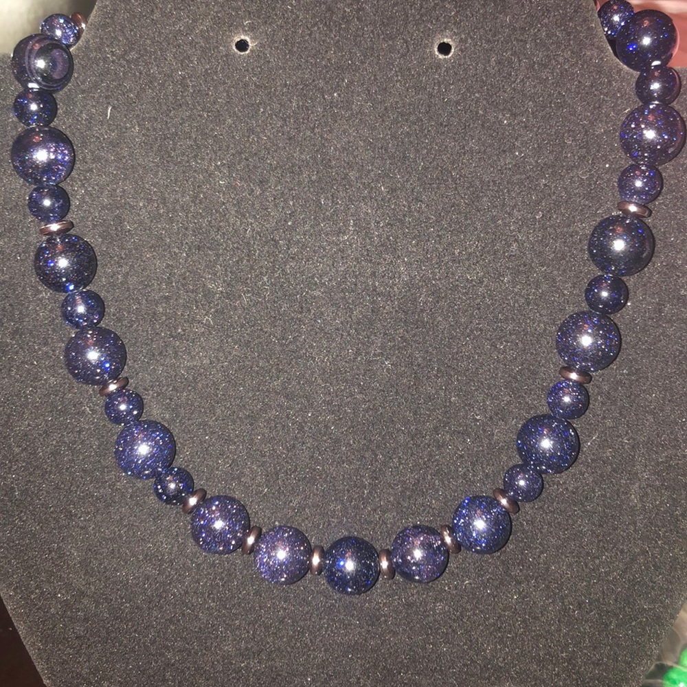 🌷Blue Sandstone and Hematite Necklace
